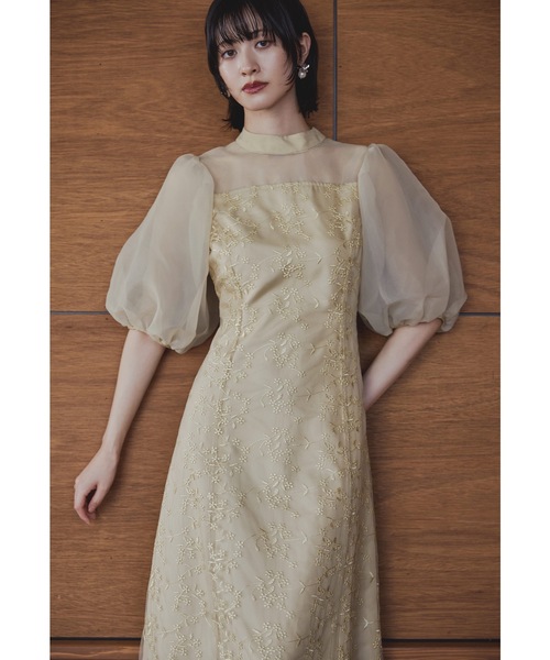 オーガンジーパフスリーブ刺繍レースドレス form forma ドレス 「小柄さんに人気」オーガンジーパフスリーブ