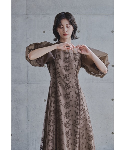 オーガンジーパフスリーブ刺繍レースドレス 結婚式 同窓会 お呼ばれワンピース 楽天市場】オーガンジーパフスリーブ刺繍レースドレス