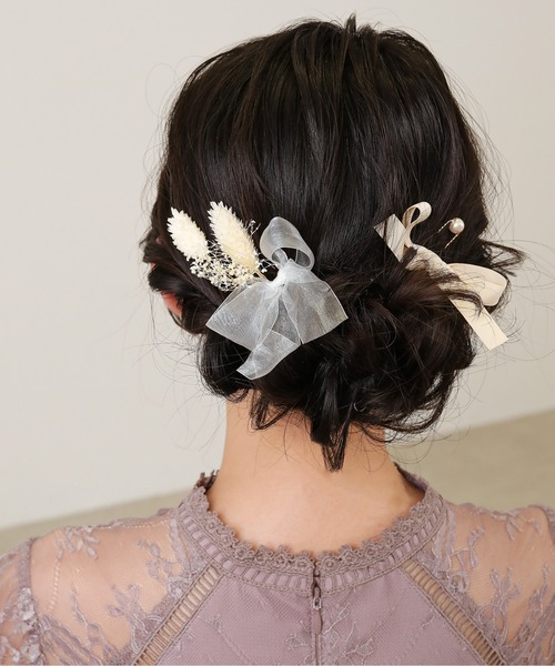 ヘアピン　ホワイト（ゆーたん） セール】ドライフラワー Uピンセット ヘアセット ヘアアレンジ