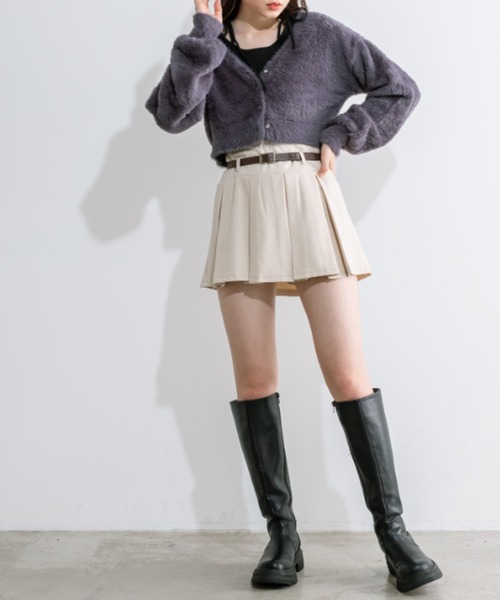 OLIVE des OLIVE（オリーブデオリーブ）の「ベルト付きボックスプリーツミニスカート　1041010010（スカート・レディース・チャコールグレー/ケミカルウォッシュ/アイボリー/ブラック・FREE）」の5枚目の写真