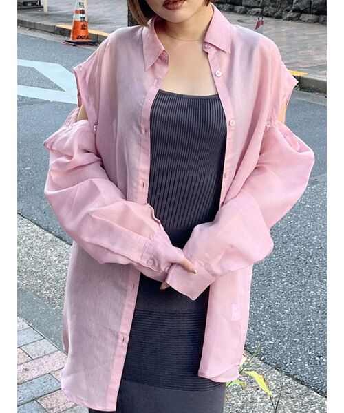 MURUA(ムルーア)の「2WAYシアーシャツ(シャツ/ブラウス・レディース・ライトグリーン/イエロー/ホワイト/ブラック/その他1/ピンク・FREE)」の5枚目の写真