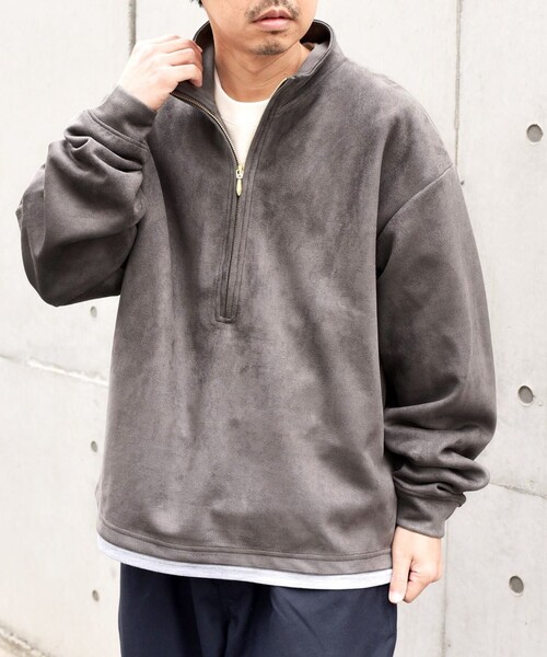 【セール】SHIPS any; 〈洗濯機可能〉フェイクスエード (ポリエステル) / レイヤード ハーフジップ プルオーバー◇（スウェット）｜SHIPS any（シップス エニィ） 5,177円