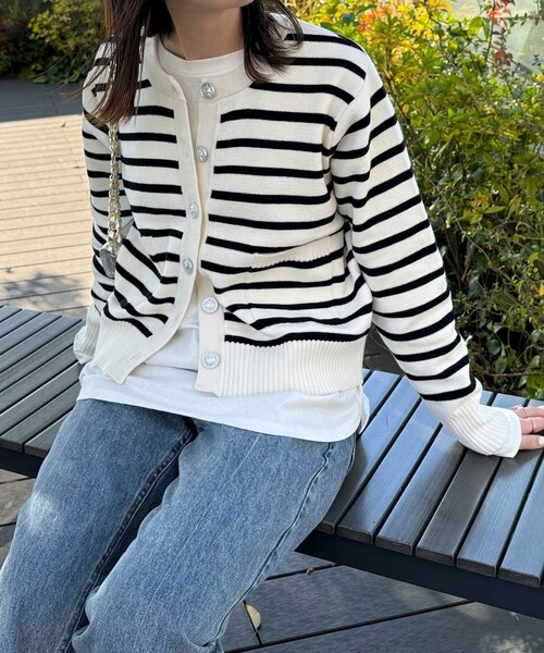 fredy emue（フレディエミュ）の「コットン100ミラノリブカーディガン（カーディガン/ボレロ・レディース・ネイビー/オフホワイト/ベビーピンク/ホワイト系その他・38）」の3枚目の写真