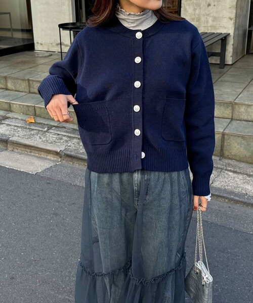 fredy emue（フレディエミュ）の「コットン100ミラノリブカーディガン（カーディガン/ボレロ・レディース・ネイビー/オフホワイト/ベビーピンク/ホワイト系その他・38）」の5枚目の写真