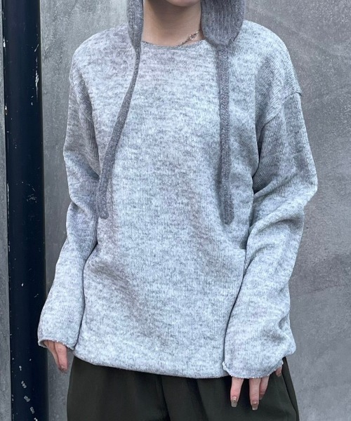 Chikashitsu +(チカシツプラス)の「【Chikashitsu +】unisex over knit / 【チカシツプラス】ユニセックスオーバーサイズ長袖ニット(ニット/セーター・メンズ・ブラック/チャコール/カーキ/杢グレー・ONE SIZE)」の1枚目の写真