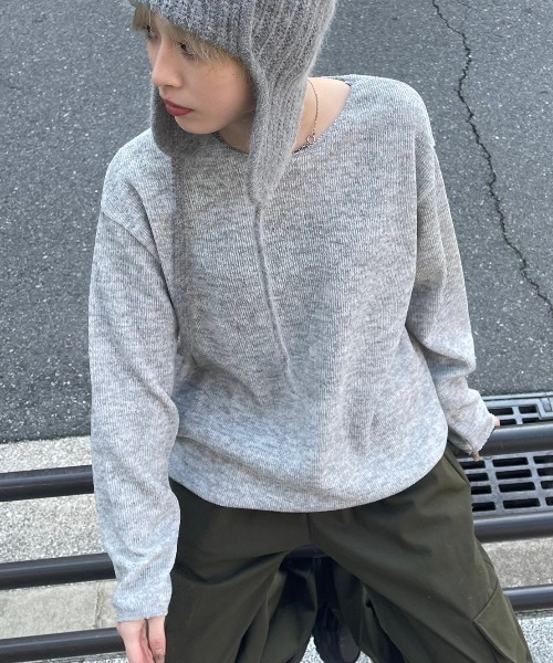 Chikashitsu +(チカシツプラス)の「【Chikashitsu +】unisex over knit / 【チカシツプラス】ユニセックスオーバーサイズ長袖ニット(ニット/セーター・メンズ・ブラック/チャコール/カーキ/杢グレー・ONE SIZE)」の11枚目の写真
