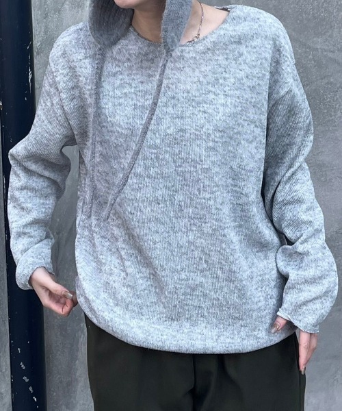 Chikashitsu +(チカシツプラス)の「【Chikashitsu +】unisex over knit / 【チカシツプラス】ユニセックスオーバーサイズ長袖ニット(ニット/セーター・メンズ・ブラック/チャコール/カーキ/杢グレー・ONE SIZE)」の13枚目の写真