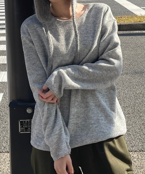 Chikashitsu +(チカシツプラス)の「【Chikashitsu +】unisex over knit / 【チカシツプラス】ユニセックスオーバーサイズ長袖ニット(ニット/セーター・メンズ・ブラック/チャコール/カーキ/杢グレー・ONE SIZE)」の16枚目の写真