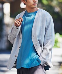 EDIFICE | レーヨン/リネン パターン ノーカラーシャツ(その他アウター)