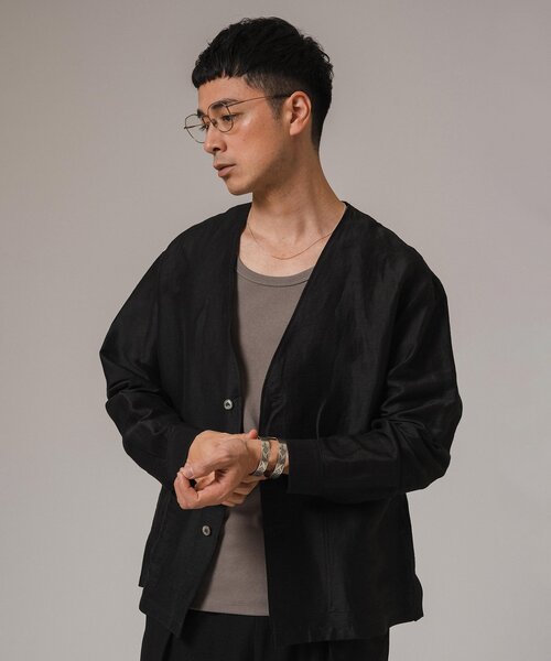 EDIFICE（エディフィス）の「レーヨン/リネン パターン ノーカラーシャツ（その他アウター・メンズ・アイボリー/サックスブルー/シャーベット/ブラック・MEDIUM/LARGE）」の16枚目の写真