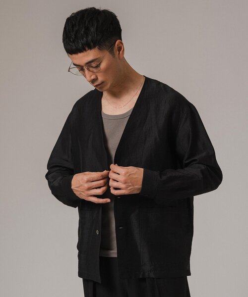 EDIFICE（エディフィス）の「レーヨン/リネン パターン ノーカラーシャツ（その他アウター・メンズ・アイボリー/サックスブルー/シャーベット/ブラック・MEDIUM/LARGE）」の7枚目の写真