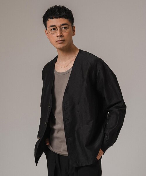 EDIFICE（エディフィス）の「レーヨン/リネン パターン ノーカラーシャツ（その他アウター・メンズ・アイボリー/サックスブルー/シャーベット/ブラック・MEDIUM/LARGE）」の20枚目の写真