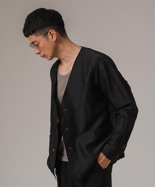 EDIFICE（エディフィス）の「レーヨン/リネン パターン ノーカラーシャツ（その他アウター・メンズ・アイボリー/サックスブルー/シャーベット/ブラック・MEDIUM/LARGE）」の9枚目の写真