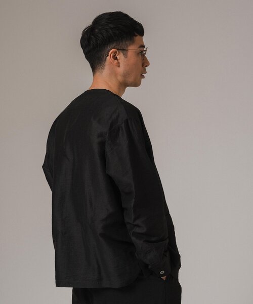 EDIFICE（エディフィス）の「レーヨン/リネン パターン ノーカラーシャツ（その他アウター・メンズ・アイボリー/サックスブルー/シャーベット/ブラック・MEDIUM/LARGE）」の12枚目の写真