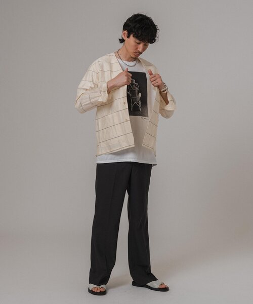 EDIFICE（エディフィス）の「レーヨン/リネン パターン ノーカラーシャツ（その他アウター・メンズ・アイボリー/サックスブルー/シャーベット/ブラック・MEDIUM/LARGE）」の8枚目の写真