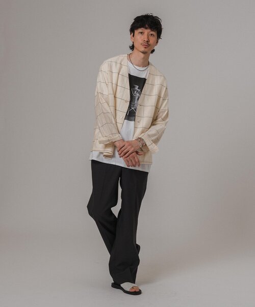 EDIFICE（エディフィス）の「レーヨン/リネン パターン ノーカラーシャツ（その他アウター・メンズ・アイボリー/サックスブルー/シャーベット/ブラック・MEDIUM/LARGE）」の18枚目の写真