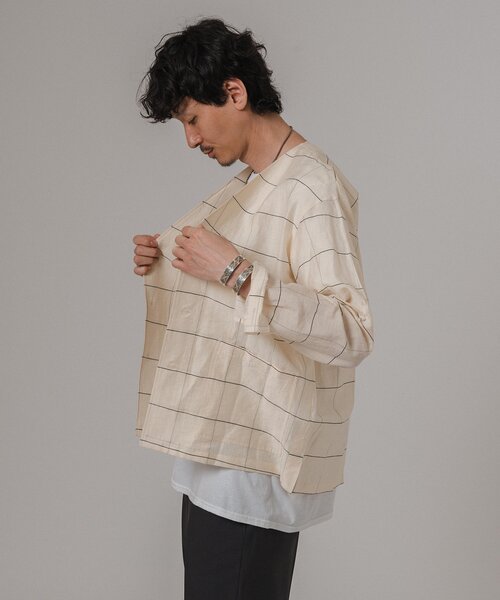 EDIFICE（エディフィス）の「レーヨン/リネン パターン ノーカラーシャツ（その他アウター・メンズ・アイボリー/サックスブルー/シャーベット/ブラック・MEDIUM/LARGE）」の15枚目の写真