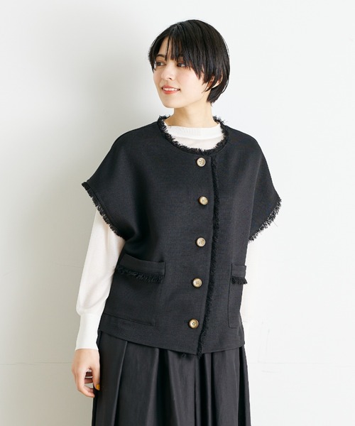 INED CLARO（イネドクラロ）の「フリンジベスト【セットアップ対応】（ベスト・レディース・ブラック/オフホワイト・フリー）」の2枚目の写真