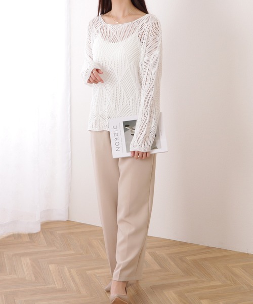 Lace Ladies（レースレディース）の「ダイヤ柄 透かし編み ゆる ニット プルオーバー（ニット/セーター・レディース・ピンク/ホワイト/パープル/ベージュ/アイボリー/ブラック・FREE）」の16枚目の写真