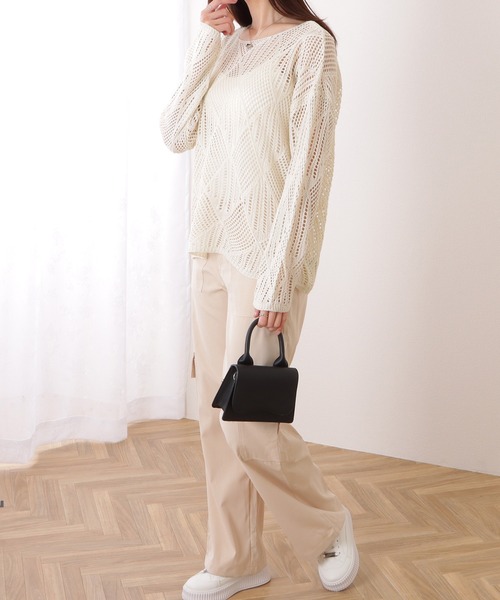 Lace Ladies（レースレディース）の「ダイヤ柄 透かし編み ゆる ニット プルオーバー（ニット/セーター・レディース・ピンク/ホワイト/パープル/ベージュ/アイボリー/ブラック・FREE）」の18枚目の写真