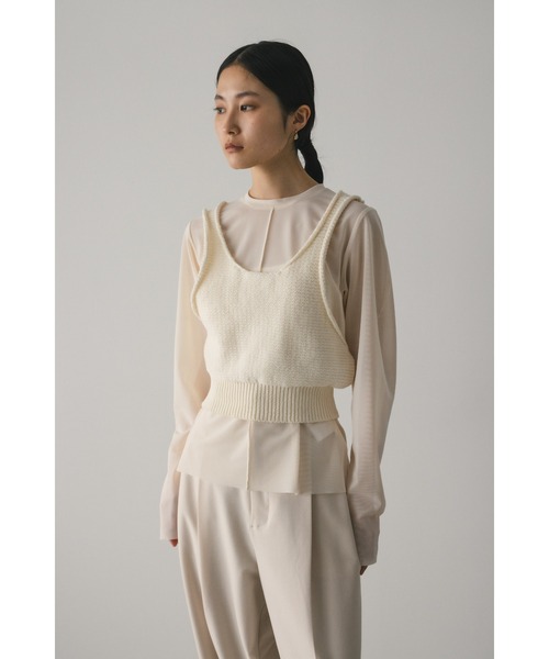 STYLEMIXER（スタイルミキサー）の「コットンニットベスト（ベスト・レディース・チャコールグレー/アイボリー・FREE）」の3枚目の写真