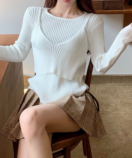 ALBA ROSA リブニットキャミセット セール】キャミソールセットリブニットプルオーバー/キャミ付き