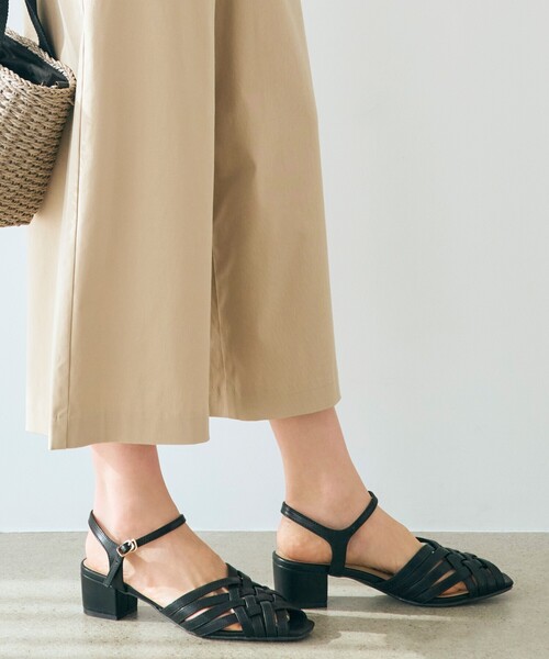 セール】メッシュ編みスクエアヒールサンダル（サンダル