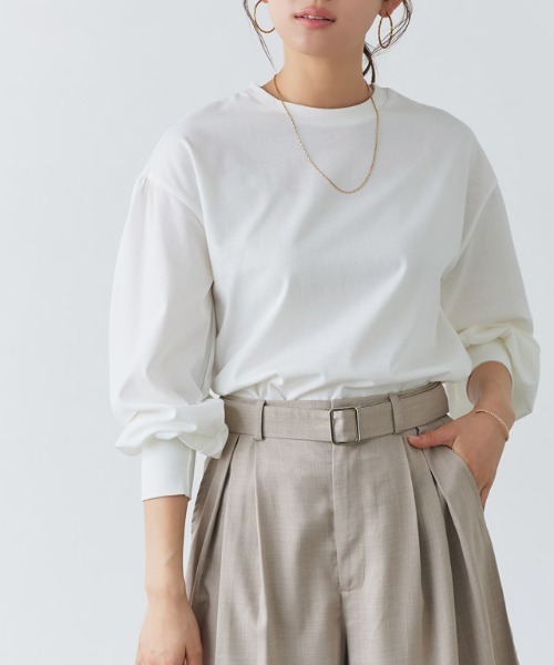 Pierrot（ピエロ）の「【イージーケア】ボリュームスリーブカットソー（Tシャツ/カットソー・レディース・ブラック/グレイッシュベージュ/オフホワイト・M/L）」の9枚目の写真