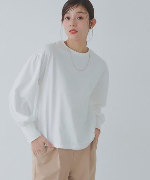 Pierrot（ピエロ）の「【イージーケア】ボリュームスリーブカットソー（Tシャツ/カットソー・レディース・ブラック/グレイッシュベージュ/オフホワイト・M/L）」の10枚目の写真