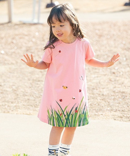 kladskap（クレードスコープ）の「昆虫プリント半袖ワンピース（ワンピース・キッズ・シルバーグレー/ピンク・100cm/110cm/80ｃｍ/90cm/120cm）」の2枚目の写真