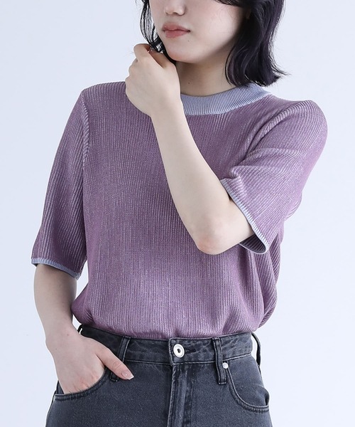 n'OrLABEL（ノアールレーベル）の「『配色リバーシブル半袖ニット』（ニット/セーター・レディース・ブラック/ラベンダー・1/2）」の2枚目の写真