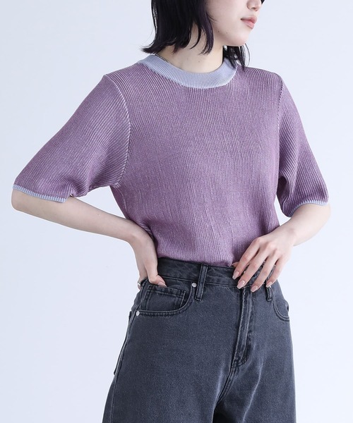 n'OrLABEL（ノアールレーベル）の「『配色リバーシブル半袖ニット』（ニット/セーター・レディース・ブラック/ラベンダー・1/2）」の3枚目の写真