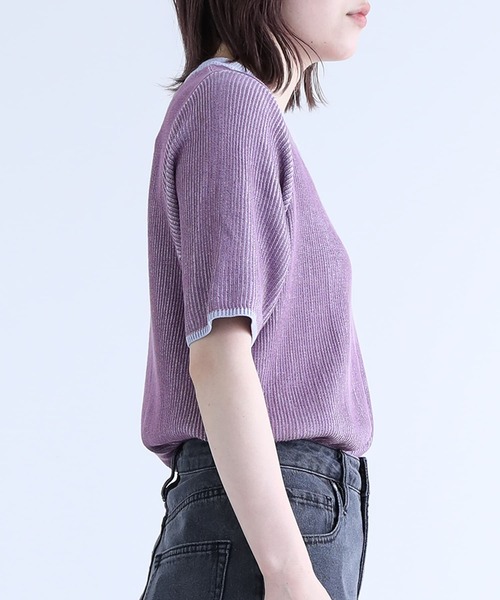 n'OrLABEL（ノアールレーベル）の「『配色リバーシブル半袖ニット』（ニット/セーター・レディース・ブラック/ラベンダー・1/2）」の4枚目の写真