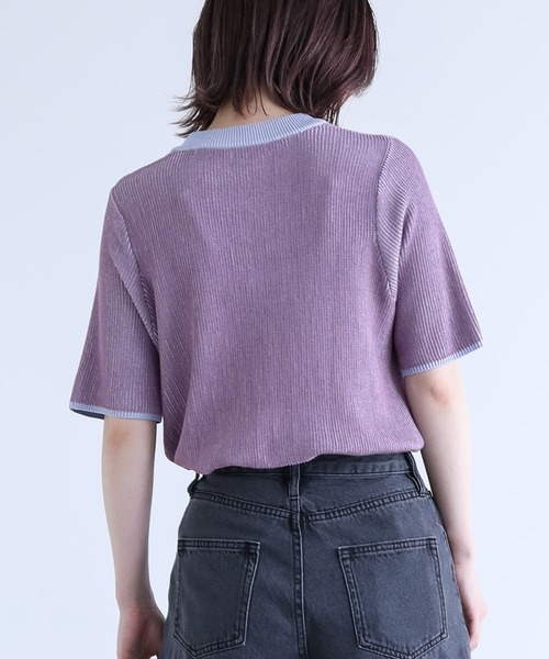 n'OrLABEL（ノアールレーベル）の「『配色リバーシブル半袖ニット』（ニット/セーター・レディース・ブラック/ラベンダー・1/2）」の5枚目の写真