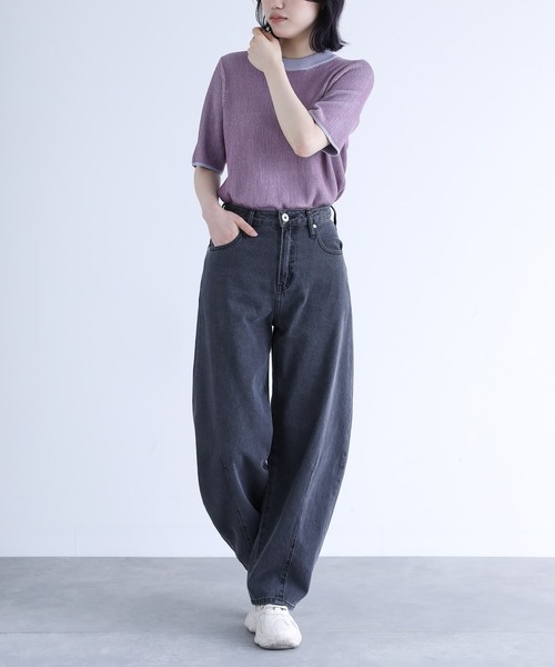 n'OrLABEL（ノアールレーベル）の「『配色リバーシブル半袖ニット』（ニット/セーター・レディース・ブラック/ラベンダー・1/2）」の6枚目の写真