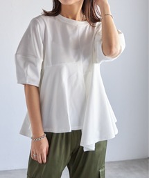 バックベルトランタンスリーブペプラムTシャツ