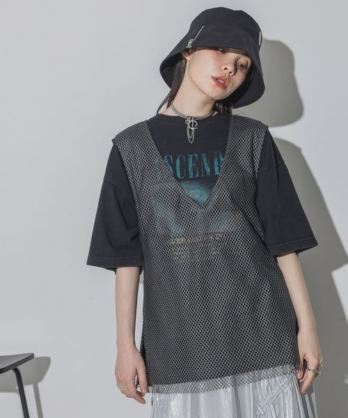 JEANASIS（ジーナシス）の「ハクメッシュNS/120228（Tシャツ/カットソー・レディース・ブラック/ホワイト・FREE）」の2枚目の写真