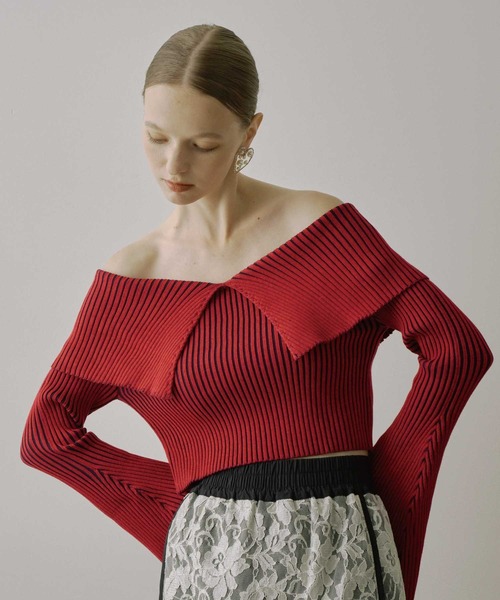 VIOLETTA（ヴィオレッタ）の「ベルスリーブ配色リブニット（ニット/セーター・レディース・ブラック/モカ/レッド・FREE）」の22枚目の写真