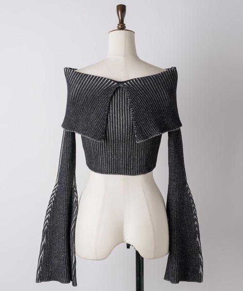 VIOLETTA（ヴィオレッタ）の「ベルスリーブ配色リブニット（ニット/セーター・レディース・ブラック/モカ/レッド・FREE）」の6枚目の写真