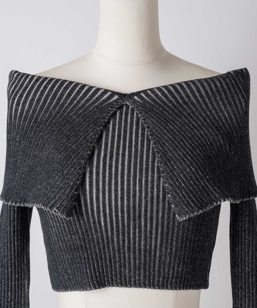 VIOLETTA（ヴィオレッタ）の「ベルスリーブ配色リブニット（ニット/セーター・レディース・ブラック/モカ/レッド・FREE）」の7枚目の写真