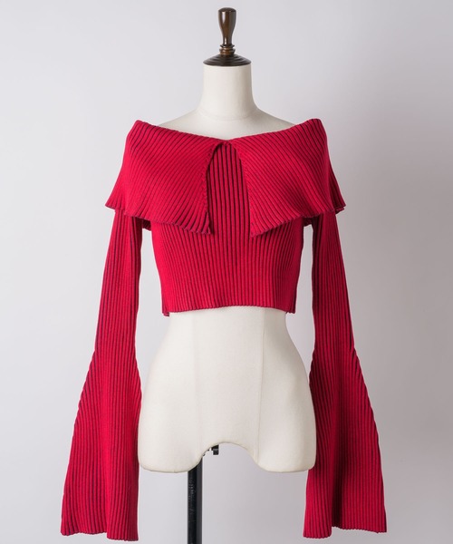 VIOLETTA（ヴィオレッタ）の「ベルスリーブ配色リブニット（ニット/セーター・レディース・ブラック/モカ/レッド・FREE）」の4枚目の写真