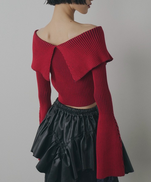 VIOLETTA（ヴィオレッタ）の「ベルスリーブ配色リブニット（ニット/セーター・レディース・ブラック/モカ/レッド・FREE）」の18枚目の写真