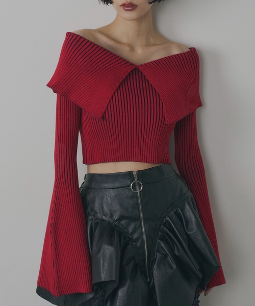 VIOLETTA（ヴィオレッタ）の「ベルスリーブ配色リブニット（ニット/セーター・レディース・ブラック/モカ/レッド・FREE）」の17枚目の写真