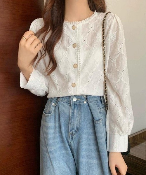 Miniministore（ミニミニストア）の「刺しゅうレースブラウス 長袖 レディース（シャツ/ブラウス・レディース・ホワイト/アイボリー・FREE）」の6枚目の写真