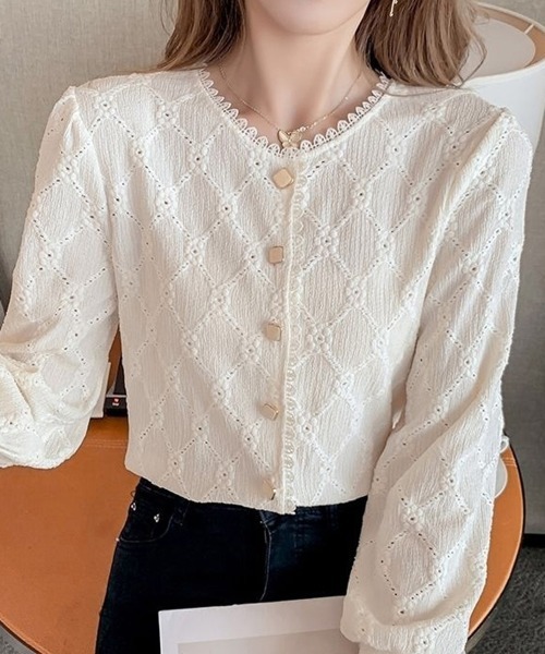 Miniministore（ミニミニストア）の「刺しゅうレースブラウス 長袖 レディース（シャツ/ブラウス・レディース・ホワイト/アイボリー・FREE）」の7枚目の写真