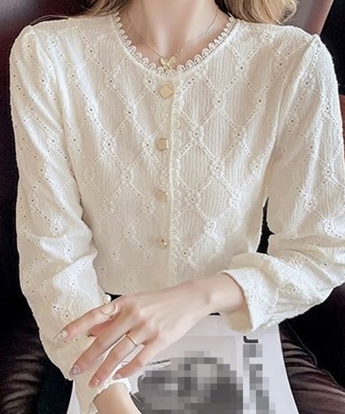 Miniministore（ミニミニストア）の「刺しゅうレースブラウス 長袖 レディース（シャツ/ブラウス・レディース・ホワイト/アイボリー・FREE）」の8枚目の写真