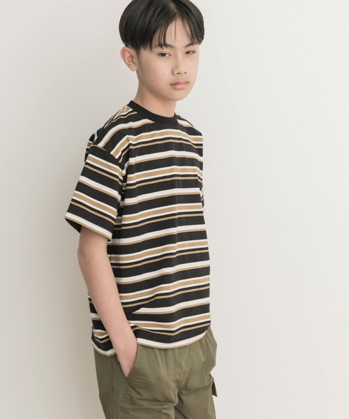 URBAN RESEARCH DOORS（アーバンリサーチドアーズ）の「マルチボーダールーズTシャツ(KIDS)（Tシャツ/カットソー・キッズ・ブラック/オフホワイト・150/135/120/105）」の15枚目の写真