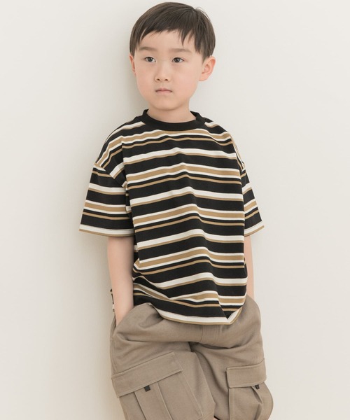 URBAN RESEARCH DOORS（アーバンリサーチドアーズ）の「マルチボーダールーズTシャツ(KIDS)（Tシャツ/カットソー・キッズ・ブラック/オフホワイト・150/135/120/105）」の20枚目の写真