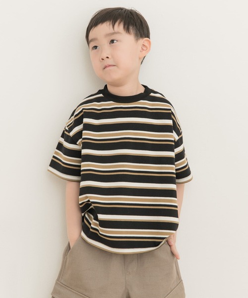 URBAN RESEARCH DOORS（アーバンリサーチドアーズ）の「マルチボーダールーズTシャツ(KIDS)（Tシャツ/カットソー・キッズ・ブラック/オフホワイト・150/135/120/105）」の2枚目の写真