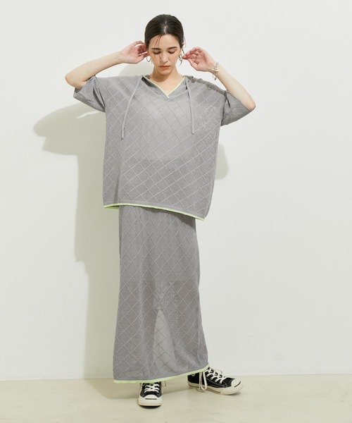 le cercle ADAM ET ROPE'（ルセルクルアダムエロペ）の「【セットアップ対応】ダイヤメッシュスカート（スカート・レディース・ブラック系その他/グレー系その他・FREE）」の4枚目の写真